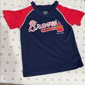 Genuine Merchandise Navy Braves Kids Jersey with Red Sleeves 3T